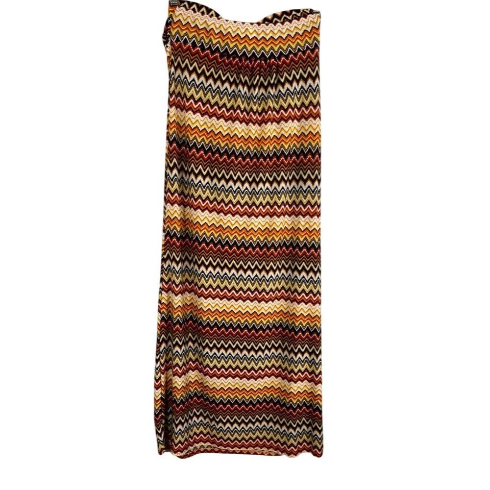 Retro Chevron Halter Maxi Dress S Brown Aztec Boho Indie Folk Funky Western Chic - Picture 6 of 9